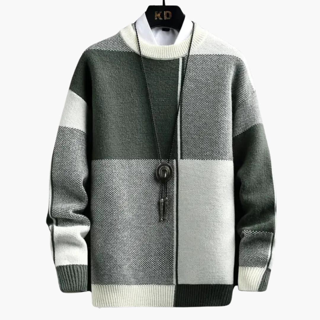 Men’s Sweater with Block Pattern and Ribbed Edges - Lucian Brooks