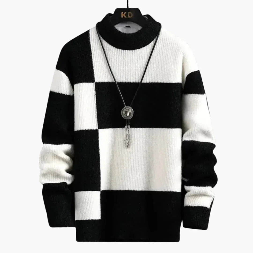 Men's Sweater with Structured Knit and Block Pattern - Lucian Brooks