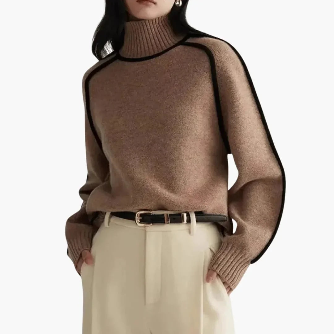 Women’s Turtleneck Sweater with Ribbed Collar and Contrast Trim - Lucian Brooks