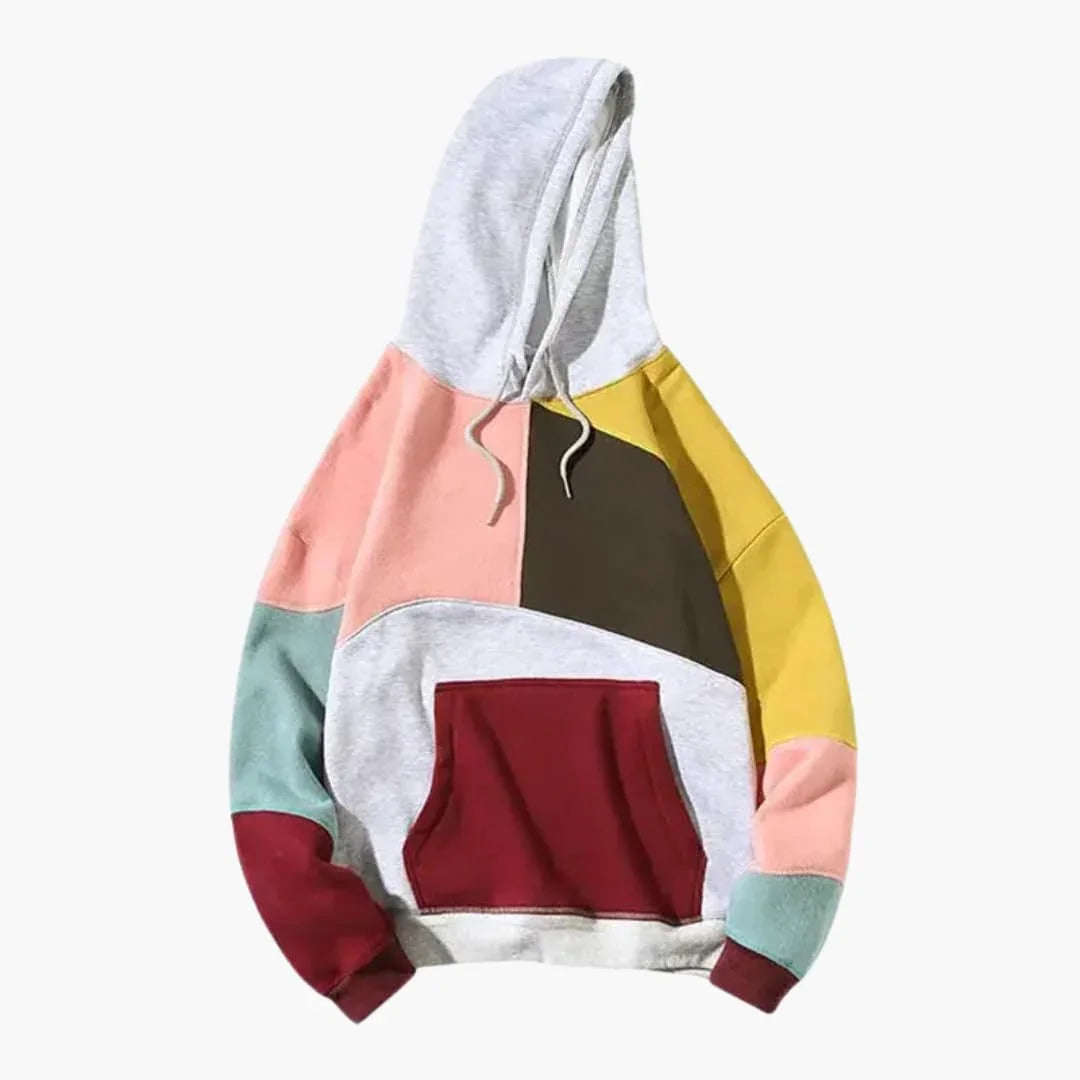 Men's Hoodie with Patchwork Panels and Front Pocket - Lucian Brooks