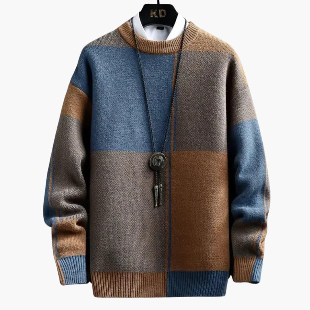 Men’s Sweater with Block Pattern and Ribbed Edges - Lucian Brooks