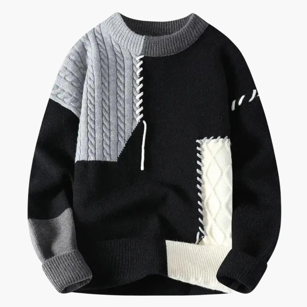 Men’s Sweater with Cable Knit and Patchwork Details - Lucian Brooks