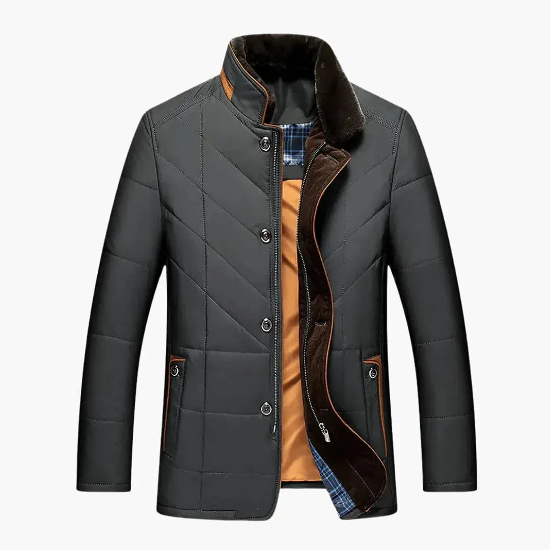 Men's Quilted Jacket with Button Closure and Stand Collar - Lucian Brooks