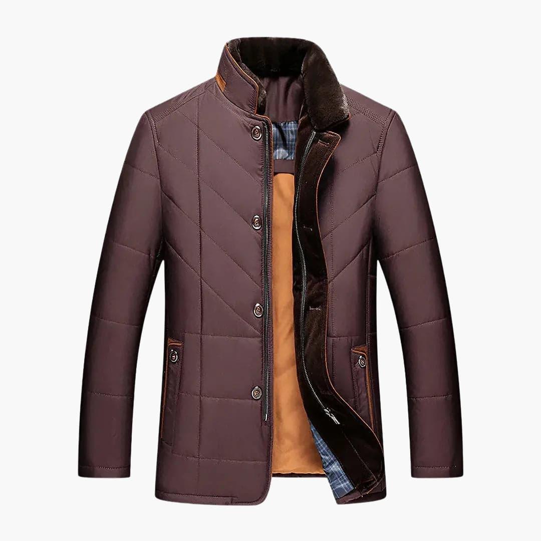 Men's Quilted Jacket with Button Closure and Stand Collar - Lucian Brooks