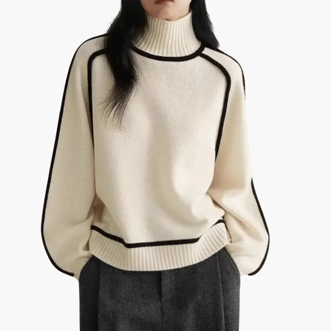 Women’s Turtleneck Sweater with Ribbed Collar and Contrast Trim - Lucian Brooks