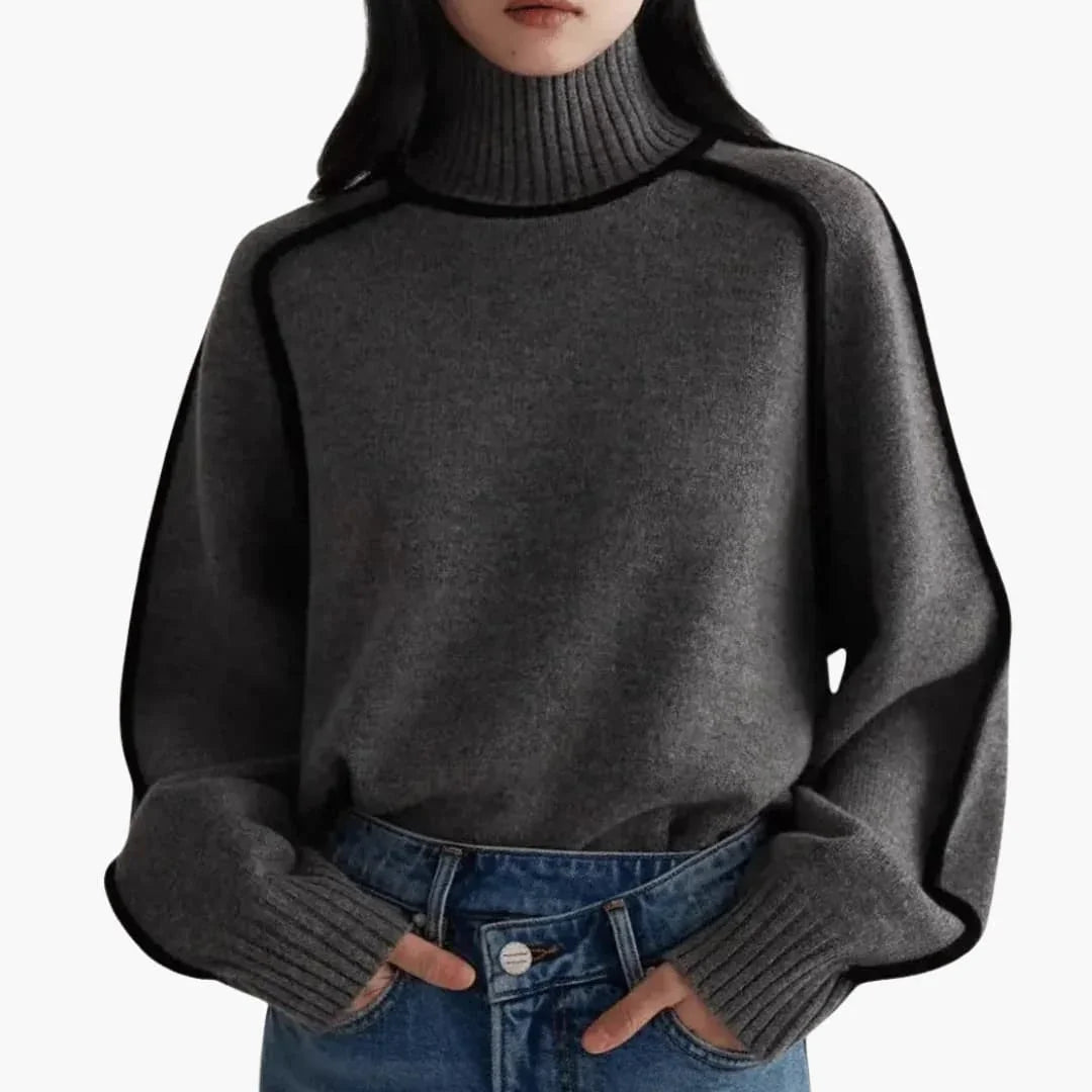 Women’s Turtleneck Sweater with Ribbed Collar and Contrast Trim - Lucian Brooks